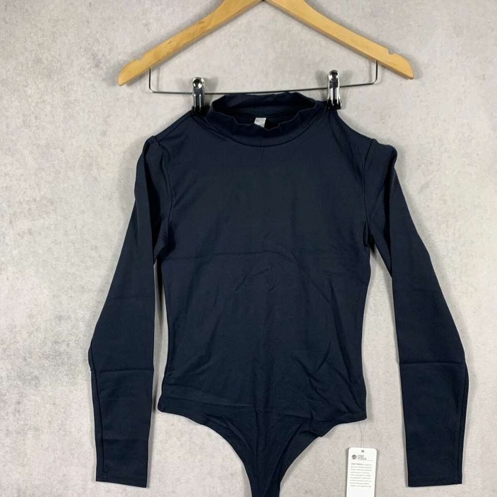 CRZ YOGA Women’s Sz Small 4/6 Bodysuit Long Sleeve Mock Turtleneck Blue NWT